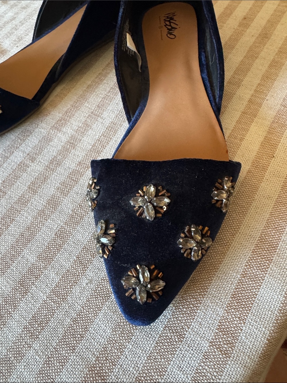 Mossimo Supply Co. Navy Pointed Toe Flats with Crystal Flower Accents - Picture 5 of 8